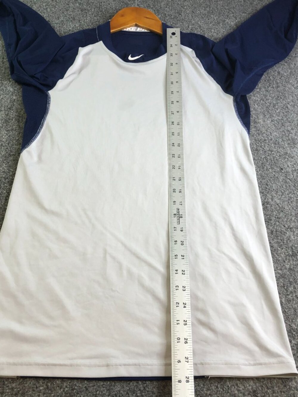 Nike Pro Shirt Mens Small White Blue Baseball MLB Compression Fitted Raglan - Picture 7 of 11